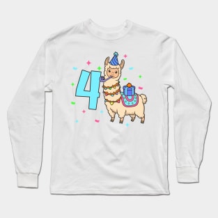 I am 4 with Lama - kids birthday 4 years old Long Sleeve T-Shirt